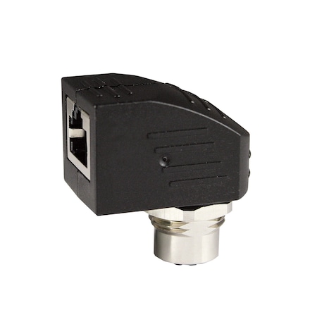 Asi M12 To RJ45 Adapter, M12 To RJ45 Bulkhead Connector, Female M12 D Coded, Thru Panel 90Degree Adapter ASITPA-4512FD-RA